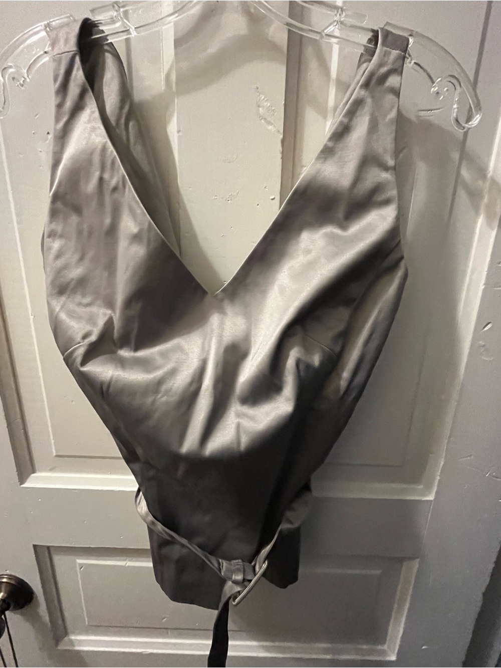 Spiegel Silver Satin-Effect Belted Top